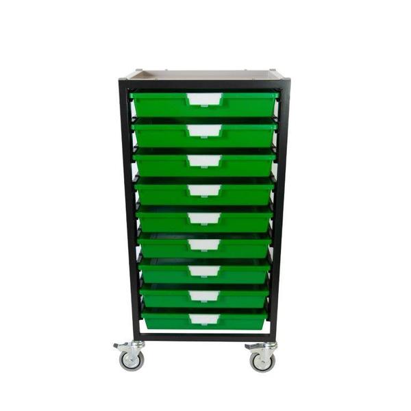 Storsystem Commercial Grade Mobile Bin Storage Cart with 9 Green High Impact Polystyrene Bins/Trays CE2301DG-9SPG